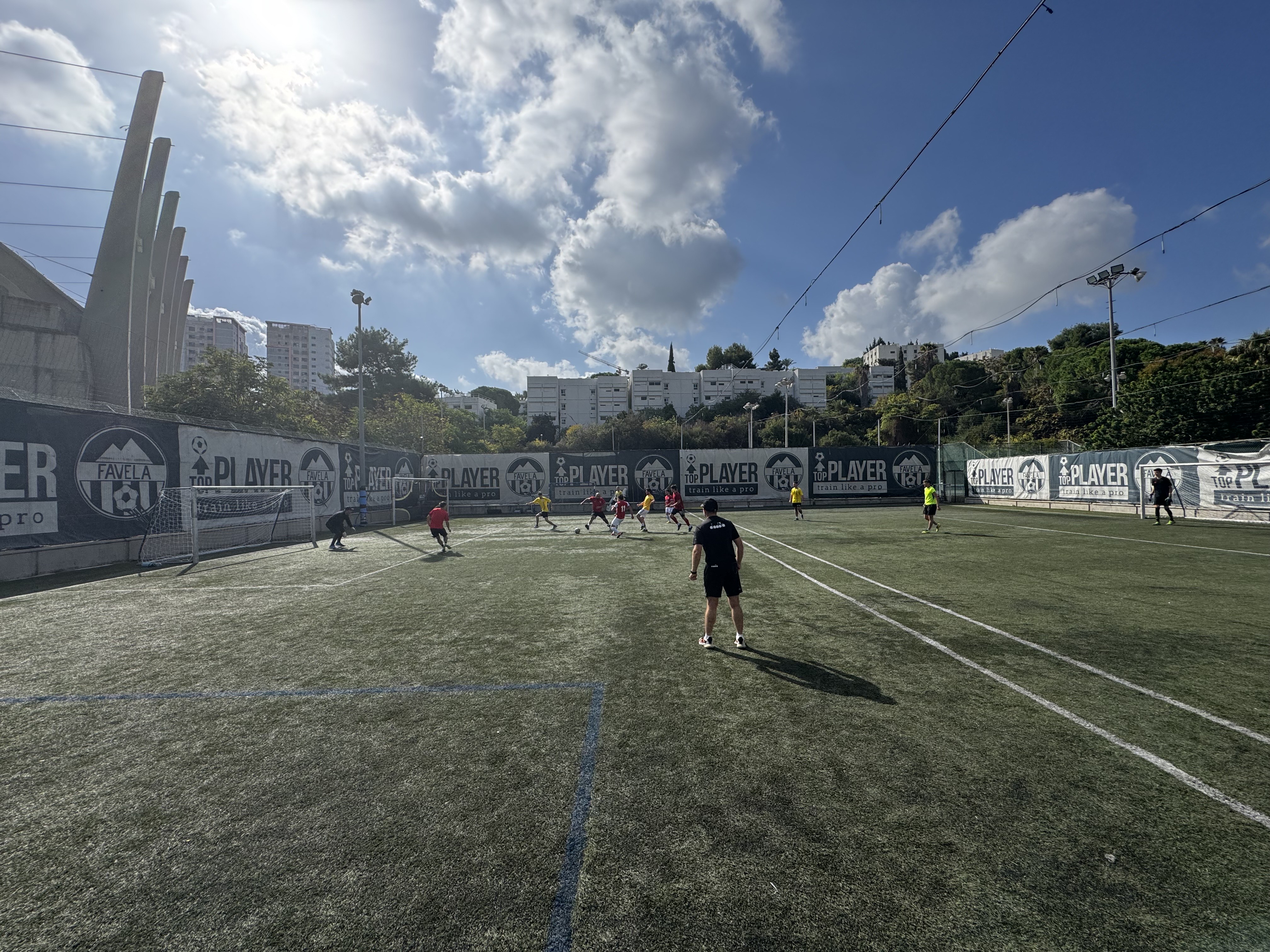 Football match in progress on the pitch