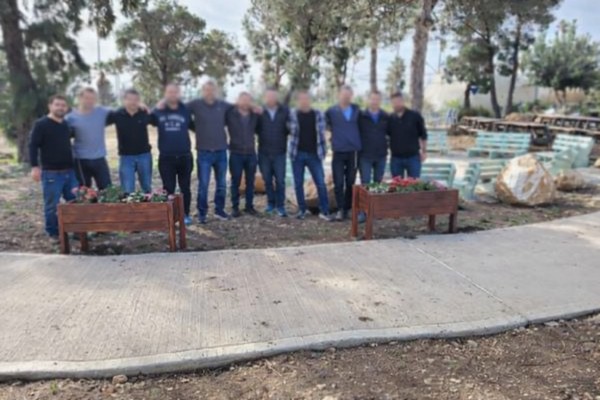 Group photo with completed wooden garden planters